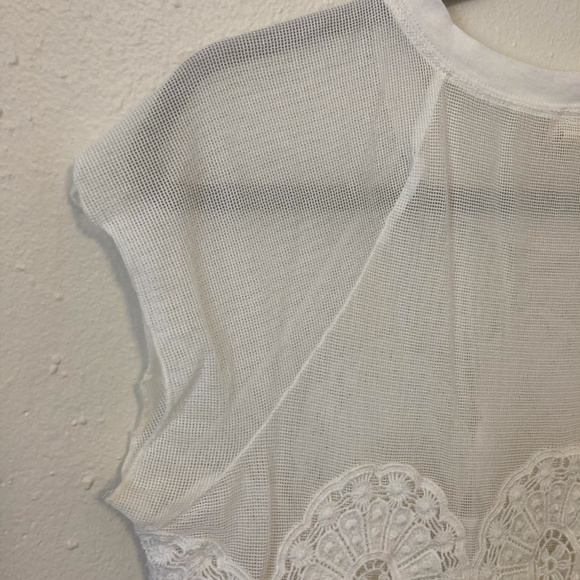 Meadow Rue White Cropped Crochet Mesh Top S - Picture 7 of 8